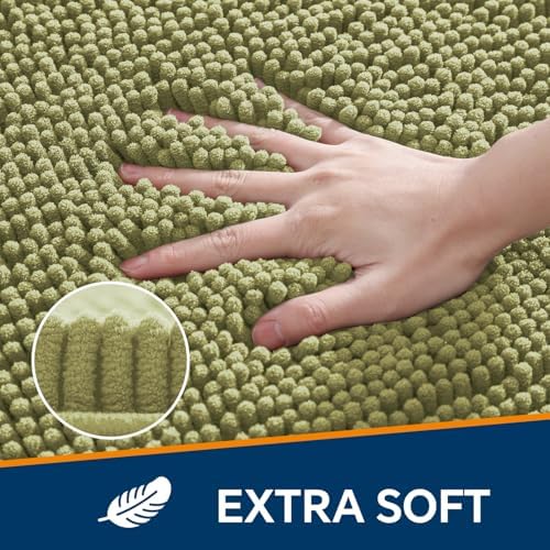 Chenille Bathroom Rug 26"x44" Sage Green, Non-Slip Plush Bath Mat - Image 3