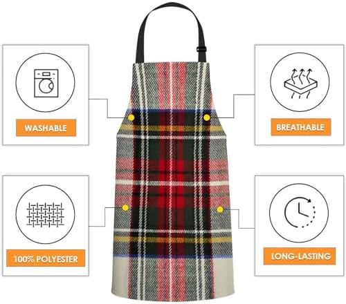 Red and White Wool Plaid Scottish Tartan Pattern Kitchen Apron - Image 4