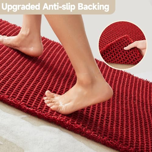 TYUU Waffle Runner Rug Bathroom, Long Boho Bath Mat, 60x24 Burgundy - Image 4