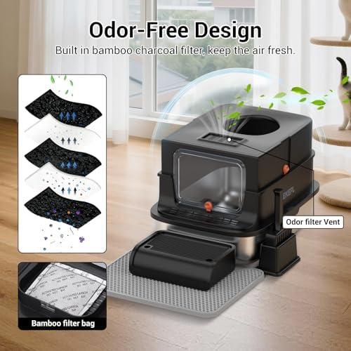 Large Cat Litter Box Front Entry Top Exit Kitty Litter Box Black - Image 2