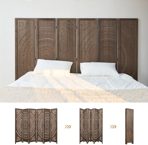 66.9Inch Folding Room Divider, 6 Panels Wood Carved Privacy Screens Free - Image 3
