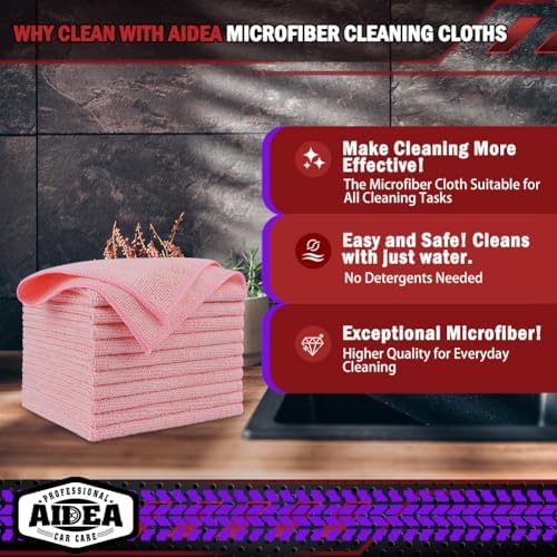 AIDEA Microfiber Cleaning Cloth Pink 10PK, Microfiber Towels 12×12" - Image 2
