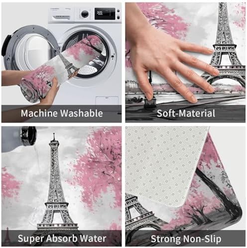 Paris Eiffel Tower Bath Mat Non-Slip Soft Microfiber Bathroom Rugs Washable - Image 6