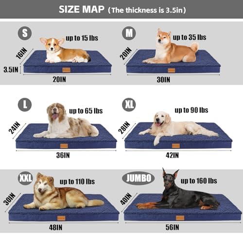 Patas Lague Orthopedic Large Dog Bed Pet Sofa Mat 42''X28'' Navy Blue - Image 5