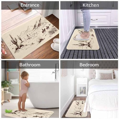 Cowboys Bath Rugs Wild West Desert Lanscape Silhouette Bathroom Mat Soft Plush - Image 4