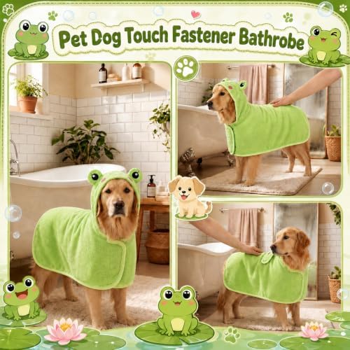 Cuffbow Frog Hooded Dog Bath Towel Robe - Image 4