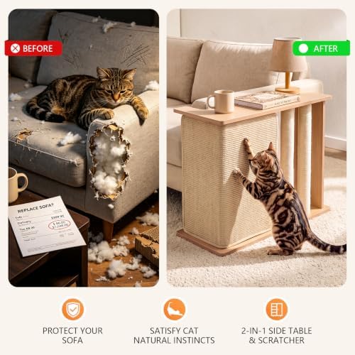 Cat Corner Side Table Scratcher, 2-in-1 Couch Protector from Cat Claws - Image 3