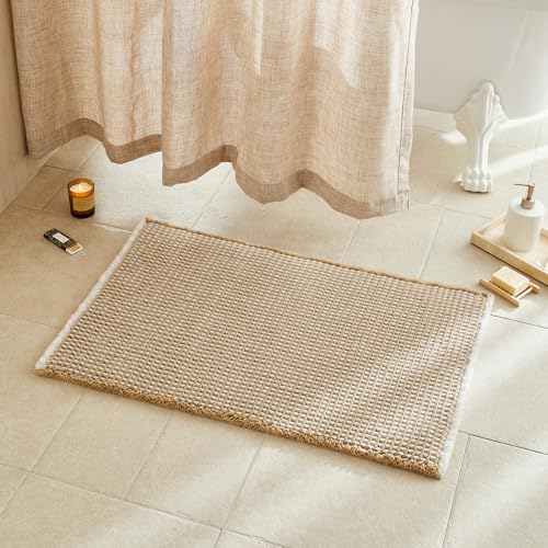 TYUU Waffle Bath Mat, Boho Bathroom Rugs Non Slip, 36x24 Khaki & White by TYUU