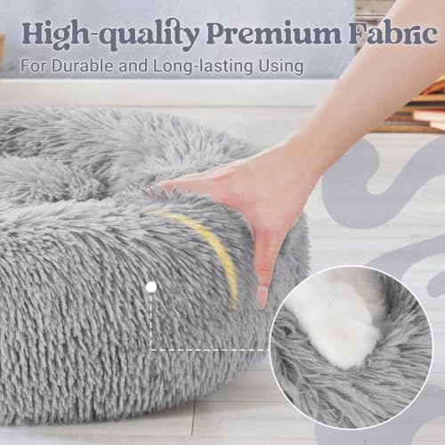 rabbitgoo Calming Cat Beds for Indoor Cats, 30 inches, Light Grey - Image 6