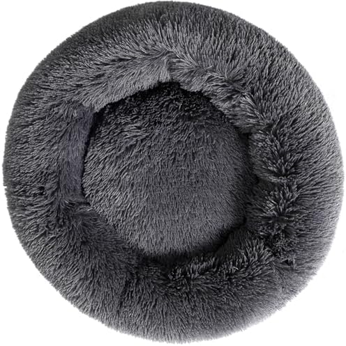 Round Donut Cat Bed Dog Bed Plush Calming Pet Beds Fluffy Rabbit Cave Warm Dog by Fhodigogo
