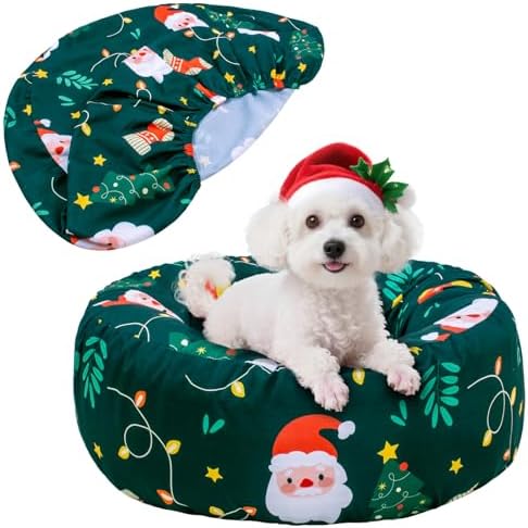 Christmas Round Replacement Dog Bed Elastic Edged Washable Pet Bed Protector by Hoopttay