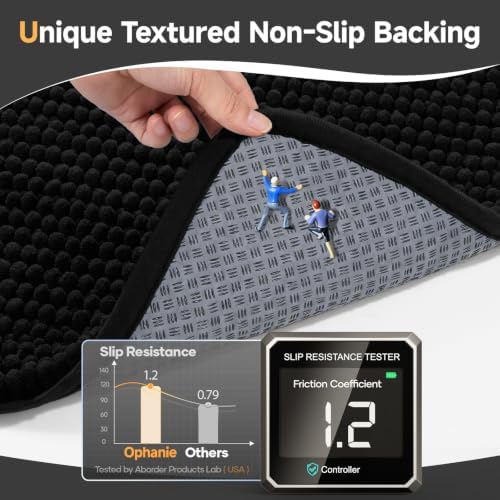 Ophanie Black Bathroom Rugs 36x24, Soft Chenille Bath Mat, Non Slip Absorbent - Image 3