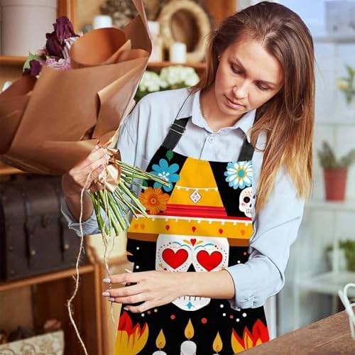 Day of the Dead Kitchen Apron for Women Men, Unisex Adjustable Cooking Apron - Image 6