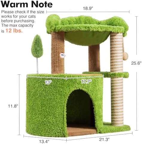 WOOCHPET Small Cat Tree with Scratching Post and Cat Hammock - Image 6