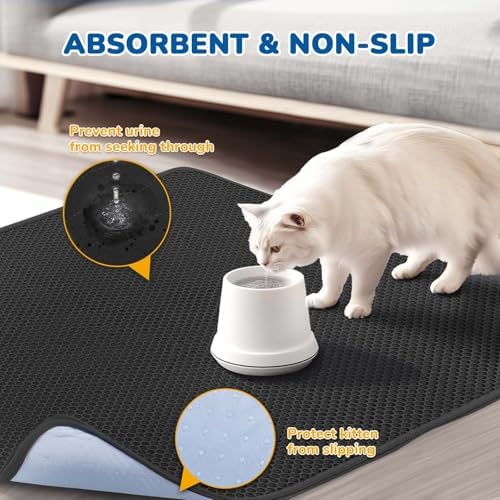 BurgeonNest Cat Litter Mat 47" x 35", Washable Urine-Proof Non-Slip Black - Image 6