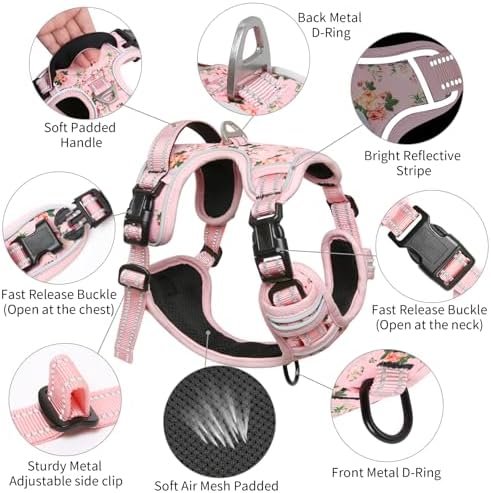 Timos Small Dog Harness, No Pull No Choke, Easy On & Off, Flower Pink - Image 4