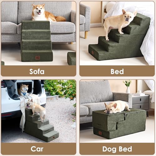 EHEYCIGA Dog Stairs for Bed 18" H, Dog 4-Steps for High Bed, Military Green - Image 7