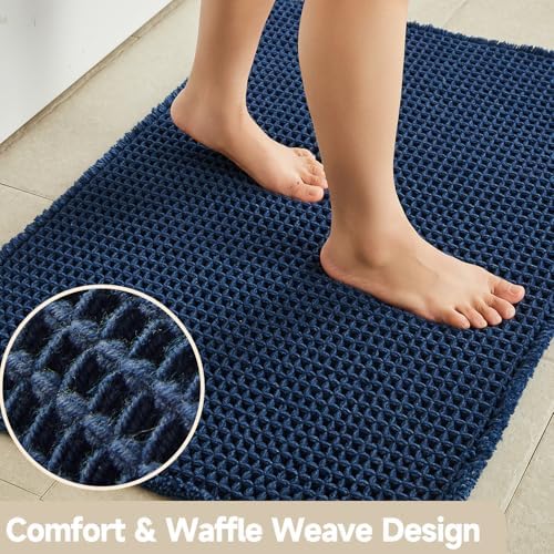 TYUU Waffle Runner Rug Bathroom, Long Boho Bath Mat, 60x24 Navy Blue - Image 4