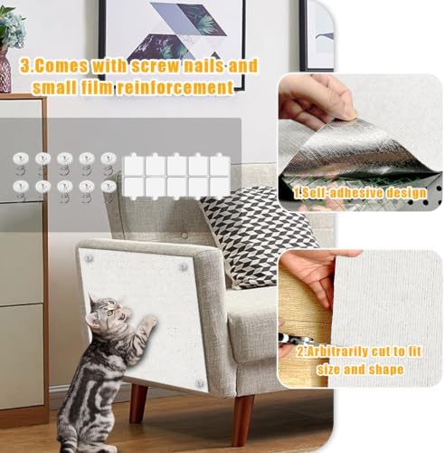 Cat Scratch Mat, 78.8"x15.9" Trimmable Self-Adhesive Cat Scratch Furniture - Image 4