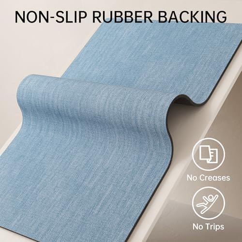 Mecko Bath Mat 24"x36", Ultra Thin Bathroom Rug fit Under Door Light Blue - Image 4
