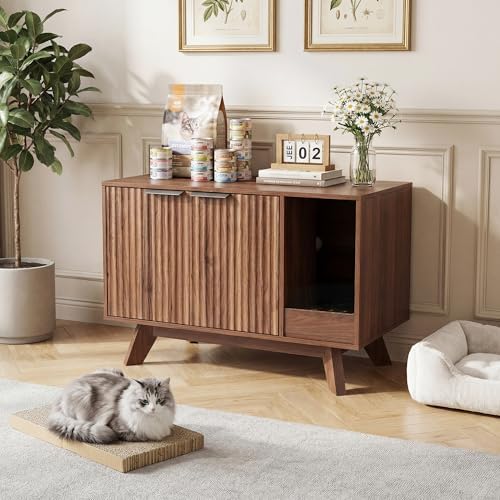 Cat Litter Box Enclosure with Litter Collector, Fluted Hidden Litter Box by Seang