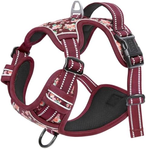 HEELE Large Dog Harness, Reflective, No Pull No Choke, Flower Burgundy - Image 6
