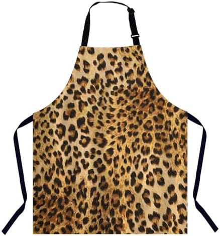 Leopard Print Kitchen Apron for Women Men, Unisex Adjustable Cooking Apron by Unknown