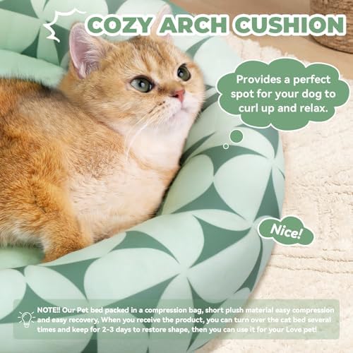 Zerbuger 20in Green Pattern Round Dog Bed Sofa - Image 3