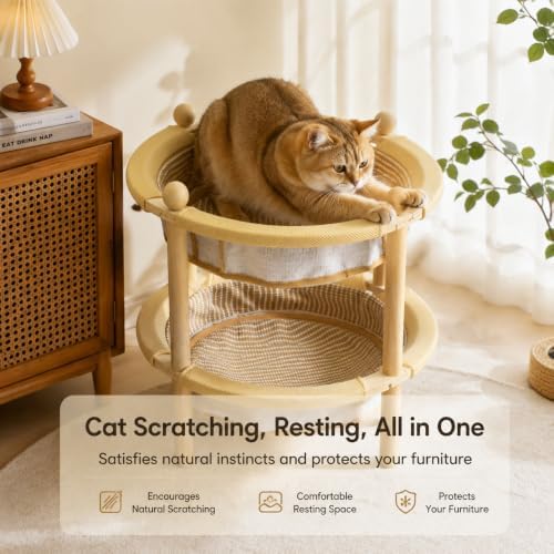 2-Tier Elevated Cat Hammock Bed, 2-in-1 Natural Sisal Jute Cat Scratching Pad - Image 3