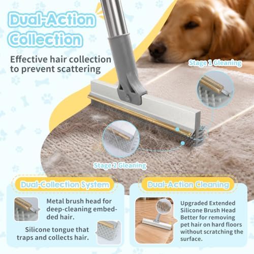 Carpet Rake for Pet Hair Removal Tool, Reusable Pet Hair Remover Broom - Image 4