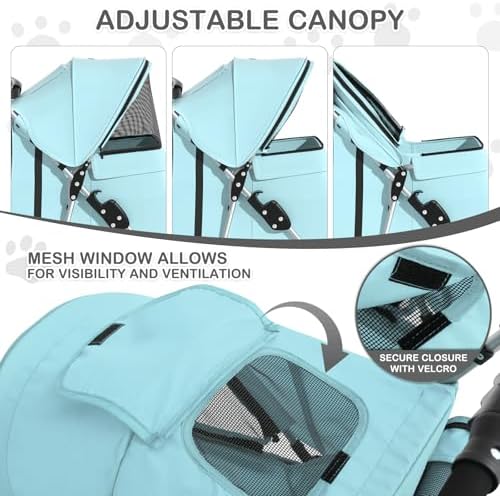 MoNiBloom Pet Stroller for Small/Medium Dogs and Cats, Mint Green - Image 4
