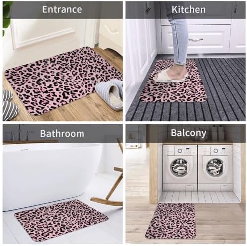 Pink Leopard Bath Mat Non-Slip Soft Microfiber Bathroom Rugs Washable Bathmat - Image 7