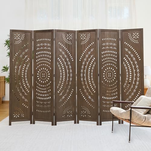 66.9Inch Folding Room Divider, 6 Panels Wood Carved Privacy Screens Free - Image 2