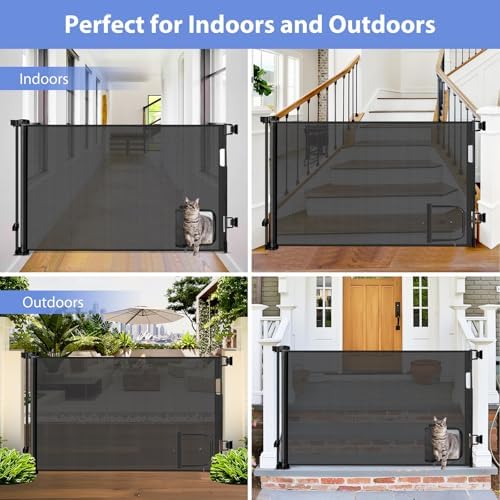 Retractable Baby Gates with Door 55" Wide Retractable Dog Gate with Pet Door - Image 6