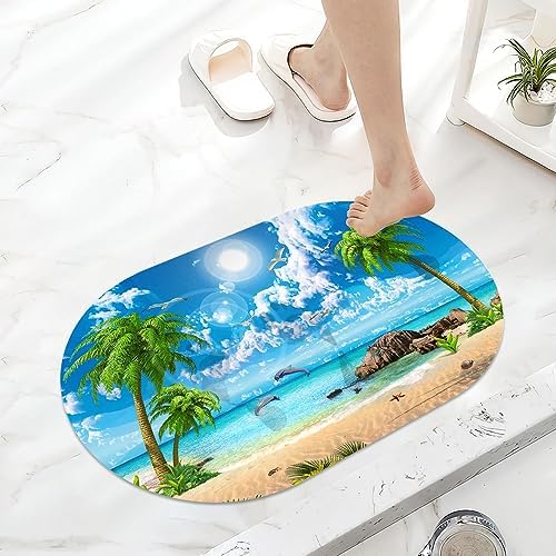 Summer Coconut Beach Dolphins Super Absorbent Quick-Drying Bathroom Mat Rug - Image 6