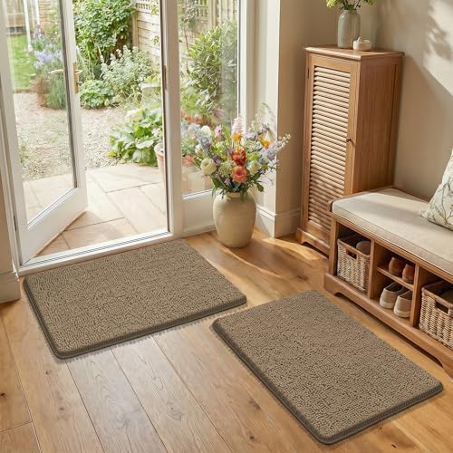 Bcoimo Bath Rugs Mat Set, 2 Piece Non Slip Chenille Latte Bathroom Mat Sets - Image 5