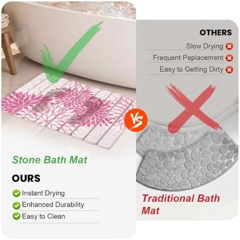 Pink Floral Quick Dry Diatomaceous Earth Stone Bath Mat - Image 5