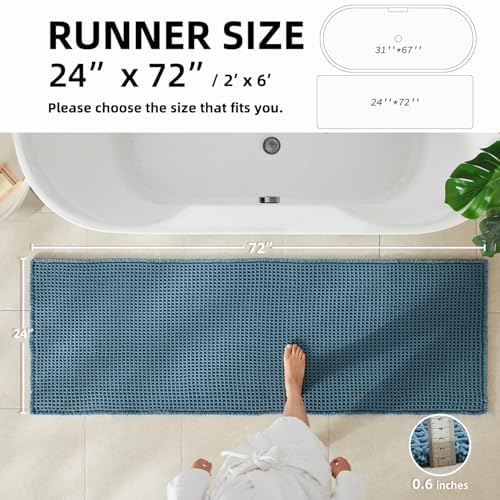 TYUU Waffle Runner Rug Bathroom, Long Boho Bath Mat, 72x24 Denim Blue - Image 2