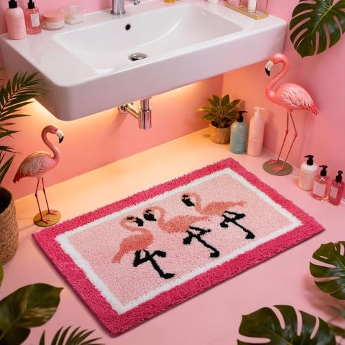 Boao Flamingo Bath Mat Non Slip 24 x16 Inch Pink Tufted Bathroom - Image 5