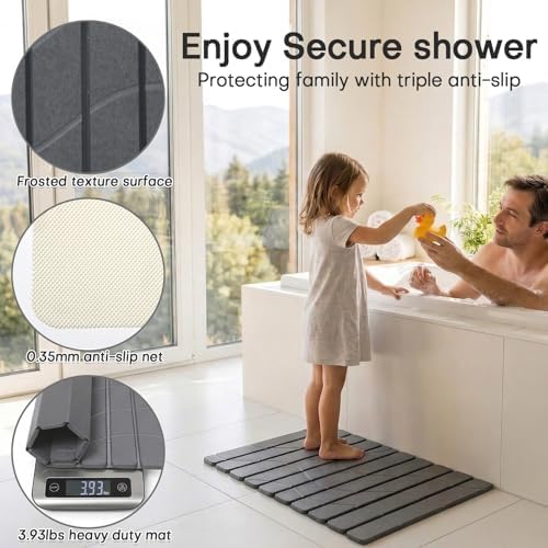 Linidcoud Foldable Stone Bath Mat, Non Slip Large Diatomaceous Shower Mat - Image 3