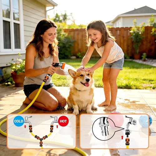14pc Outdoor Dog Shower Hose Kit, 9.84Ft Garden Hose & 8 Modes Nozzle - Image 5