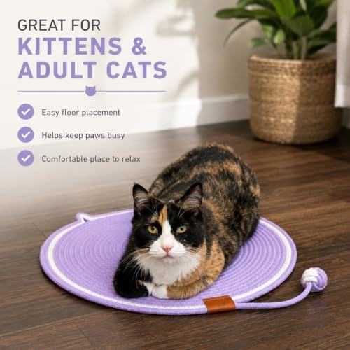 19 Inch Round Cat Scratch Mat, 2-in-1 Floor Scratcher & Lounge Pad - Image 6