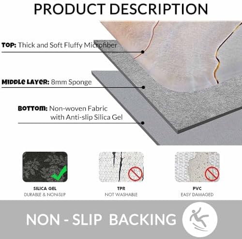 Marble Bath Rugs Microfiber Bathroom Mat Soft Plush Shaggy Shower Mat - Image 6