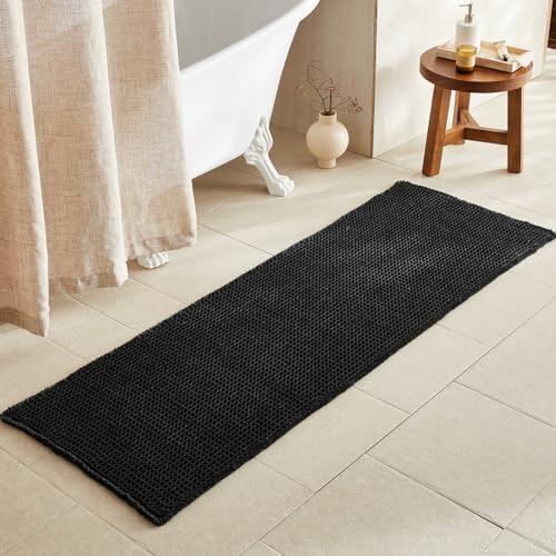 TYUU Black Waffle Runner Rug Bathroom, Long Boho Bath Mat by TYUU