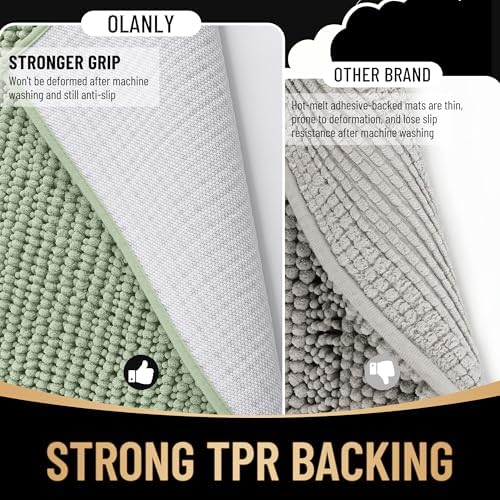 OLANLY Thick Chenille Absorbent Bathroom Rugs Mat 30x20, Sage Green - Image 5