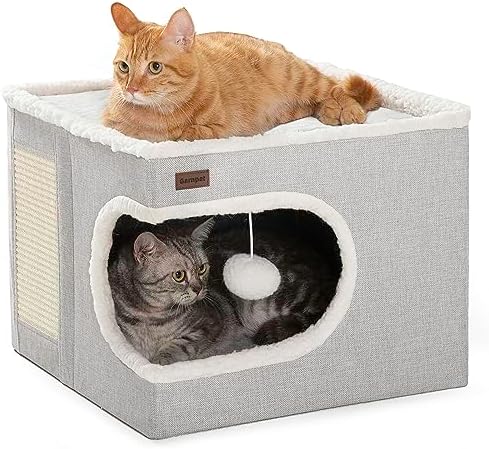 Garnpet Cat Bed for Indoor Cats Cube House, Covered Cat Cave Beds & Furniture by Garnpet