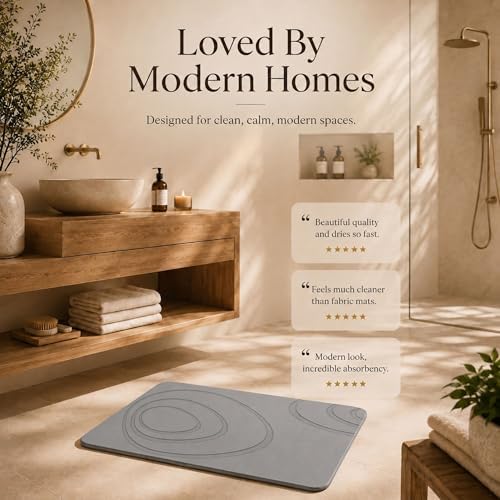 Stone Bath Mat for Bathroom, Diatomaceous Earth, Light Gray - Image 6
