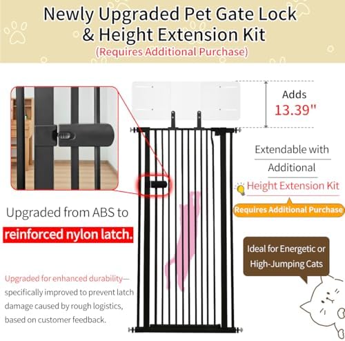 Lumizone Extra Tall Cat Gate 55.12" High 63.39"-67.71" Wide Pet Gate Black - Image 3