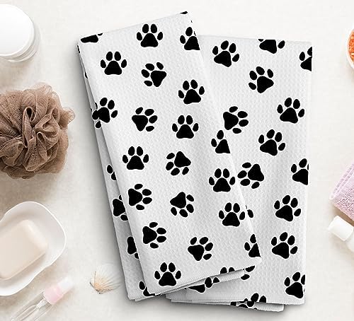 Dog Paws Towel, Dogs Paw Kitchen Towels and Dishcloths Set of 2, Cute Dogs - Image 2