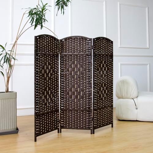 3-Panel Short Room Divider, 3.9 ft Freestanding Partition Wall, Dark Brown - Image 4